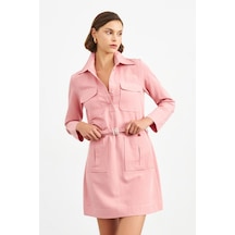 Stella Pulvis Pembe Örgü Kemerli Tunik Elbise Pembe