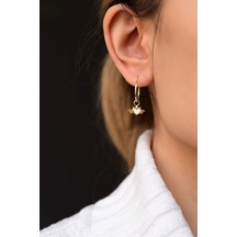 925 Ayar Gümüş Gold Kaplama Mineli Kalpli Kanat Halka Küpe