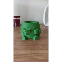 Bezos 3d Baskı Kitap Okuyan Saksı - Kupa Tutan Sevimli Saksı-yeşil Hb006