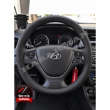 Hyundai İ20 Active Dikme Direksiyon Kılıfı Premium Komple Delikli Deri Siyah Dikiş 2015-2020