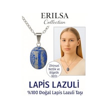 Erilsa Sertifikalı Oval Lapis Lazuli Taşı Doğal Taş Kolye Gümüş Aparatlı Çok Renkli