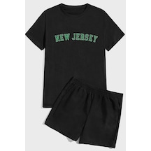 Uyguntarz New Jersey Baskı Şort Takım Siyah