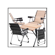 140 Kg Bej/Antrasit 4 Adet Katlanır Kamp Sandalyesi Ve Masa Seti - Bardaklıklı -A02/ Çok Renkli