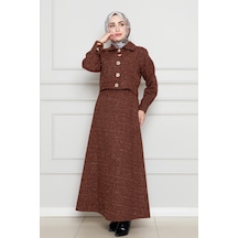 Sevitli Simli Tüvit Kumaş İkili Takım-kahverengi-4583