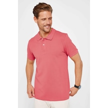 Tudors Erkek Slim Fit Dar Kesim %100 Pamuk Düz Pike Pudra Renk Polo Yaka Tişört-30525-pudra Pudra
