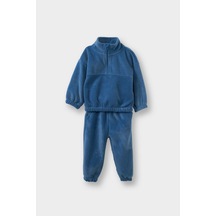 Defacto Erkek Bebek 2li Takım Polar Yarım Fermuarlı Sweatshirt Eşofman Altı G4394a525wnbe215 Mavi-be215