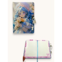 Kore Kız Hatıra Defteri Günlük Kilitli Defter 80 Yaprak -mavi