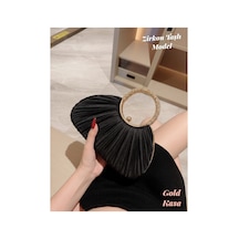 Famels Pileli /pilseli Çanta Yeni Model Pilseli Abiye Çanta Siyah Saten Taşlı Kulp Ve Zincirli, Gold Kasa Siyah Saten Y