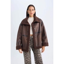 Defacto Relax Fit Polo Yaka Düğme Kapamalı Cepli Mevsimlik Pelüş Astarlı Mont D3994ax24wnbn495 Kahve Kahverengi
