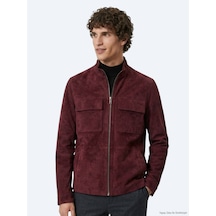 Kip Bordo Regular Fit Dik Yaka Casual Süet Deri Mont