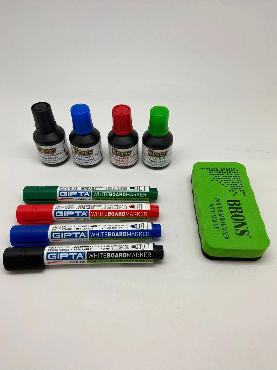 Doldurulabilir 4 Renk Tahta Kalemi + 30cc Mürekkep + Mıknatıslı Silgi Set2 Karışık