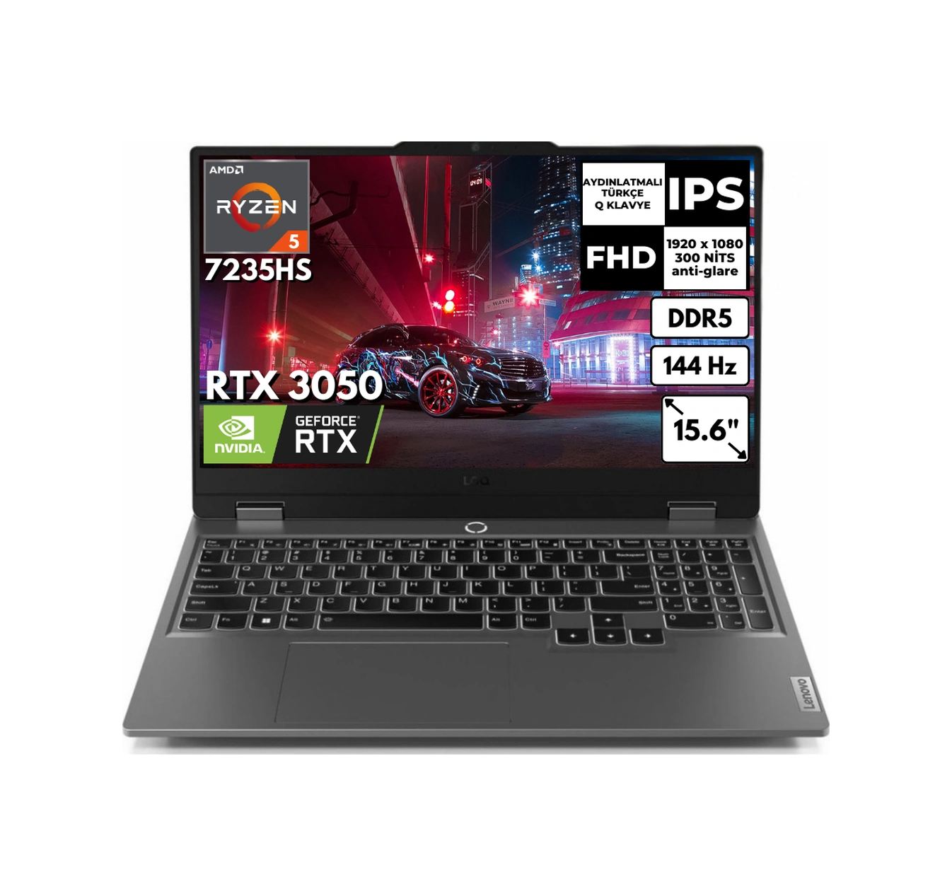 Lenovo LOQ 15ARP9 83JC00DXTRAT19 R5-7235HS 32 GB 2 TB SSD 6 GB RTX3050 15.6" FHD Dos Dizüstü Bilgisayar