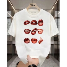 Flood Of Style Unisex Carzy Lips T-shirt Beyaz