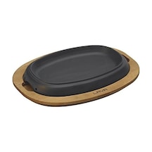 Lava Pişirme Kabı, Lv Eco Hp 1219 T13 K4 Oval Pişirme Gözü Ve Ahşap Plaka, Ölçüler 12 X 19 Cm, Dökme Demir, Siyah Açık Gri