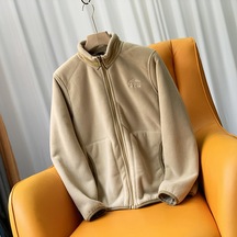 Erkek Kışlık Düz Renk Kuzu Derisi Kalın Ceket Haki