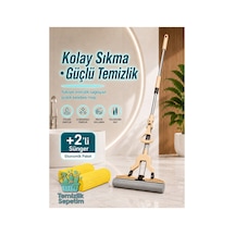 Kelebek Mop Süngerli Paspas Seti, Kendinden Sıkmalı Teleskobik Saplı Yer Temizlik Mopu +2 Yedekli Yüksek Emicili Sünger