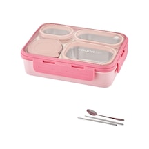 Çelik Bölmeli Lunch Box Seti Termal Çantalı Bölmeli Çatal Kaşıklı Sızdırmaz Yemek Kabı Pembe Çok Renkli
