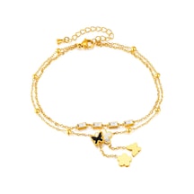 Sones Opk Gz192 Basit Narin Püskül Kelebek Çiçek Çift Katmanlı Paslanmaz Çelik Bileklikler Altın