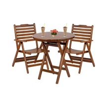 Ürgüp Katlanır Ahşap Bahçe Balkon Seti: 90lık Masa, 2 Sandalye Kahverengi