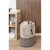 Bohe Bej Kumaş Büzgülü Çamaşır Sepeti-çocuk Oyuncak Düzenleyici-çok Amaçlı Sepet 35x35x50cm Gri-beyaz