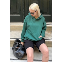 Koyu Yeşil Kapüşonlu Oversize Cepli Sweatshirt Mg2207