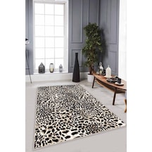 Bej Leopar Kaymaz Tabanlı Makinede Yıkanabilir Halı Rv367n11