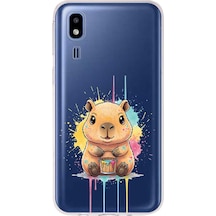 Samsung Galaxy A2 Core İle Uyumlu Splash Kapibara Tasarımlı Şeffaf Silikon Kılıf Şeffaf