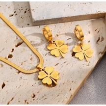 Yonca Gold Çelik Takı Seti 336 Gümüş - Rose Gold