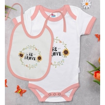 Bk Kids Be Brave Tasarımlı Pembe Bebek Body Zıbın Ve Mama Önlüğü Hediye Seti-2 Çok Renkli