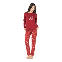 U.S. Polo Assn. Bisiklet Yaka Pamuklu Lisanslı Kışlık Kadın Pijama Takımı 20155 Bordo