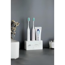 Modern Beton Diş Fırçalık Elektrikli Fırça Ve Macun Standı Banyo Organizeri Siyah Beyaz