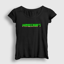 Presmono Kadın Logo Minecraft T-shirt Siyah