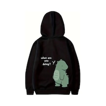 Barlashive Sevgililer Günü Baskılı Oversize Kapüşonlu Sweatshirt Hoodie - Siyah Çok Renkli