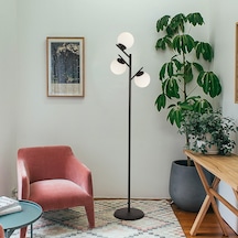 Renji 3Lü Siyah Boyalı Beyaz Camlı Modern Tasarım Metal Lambader