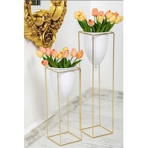 Besthırdavat Beyaz Gold Metal Saksı 2'li