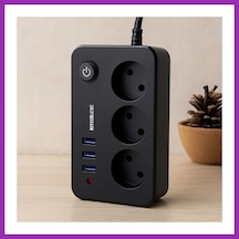 Bezos Anahtarlı Termal Korumalı 3'lü Priz + 3xusb 2.1a 2m Uzatma Kablosu Siyah Bty