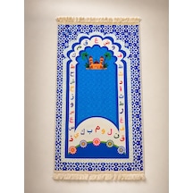 Çocuk Seccadesi 97x45 Cm Arapça Alfabeli Püsküllü Namaz Seccadesi Mavi