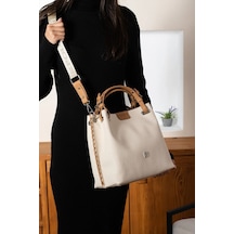 Just Polo Günlük Kombinlere Uygun Kadın Büyük Boy 2 Bölmeli Lüks El Ve Omuz Çantası Ebat : 28 X 32 Cm Krem - Camel