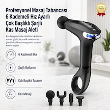 Profesyonel Masaj Tabancası 6 Kademeli Hız Ayarlı Çok Başlıklı Şarjlı Kas Masaj Aleti-1739 Gri