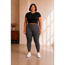 Sngl Tekstil Kadın Büyük Beden Çelik İnterlok Kumaş Toparlayıcı Tayt 3xl 4xl 5xl 6xl 7xl 8xl 9xl Füme Antrasit