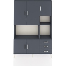 Arges Dolap 9 Raflı 3 Çekmeceli 5 Kapaklı 132x30x195 Antrasit-antrasit/antrasit Antrasıt/antrasıt