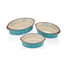 Seramik Oval Kare Kulplu Fırın Kabı 3'Lü Turkuaz