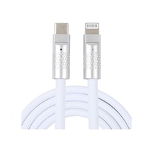 Rogfer Mech Serisi 120w Usb-c / Type-c - 8 Pin Metal Fiş Silikon Hızlı Şarj Veri Kablosu, Uzunluk: 1.2m Beyaz
