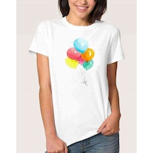 Watercolor Balloons Kadın Beyaz Tshirt