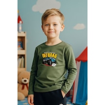 Fyk Kids Sıfır Yaka Off Road Baskılı Erkek Çocuk Sweatshirt Haki
