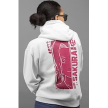 Sevbano Sakura Haruno Naruto Anime Sırt Baskılı Unisex Oversize Penye Hoo beyaz