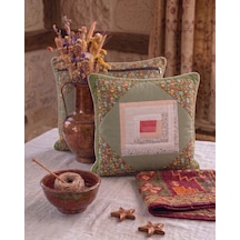 Poplin Pamuklu Kırkyama Patchwork Dekoratif Kırlent Kılıfı 45x45 Cm Haki - Yeşil