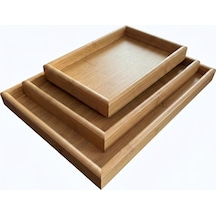 Doğal Bambu Sunum Tepsisi Seti, İç İçe Geçebilir Dikdörtgen Servis Tepsisi, 3&apos Lü Set, 40x30, 35x25, 30x20 Cm 15cm
