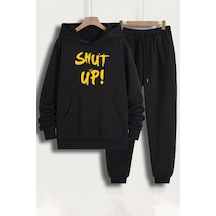 Uyguntarz Unisex Shut Up Baskılı Eşofman Takımı Siyah