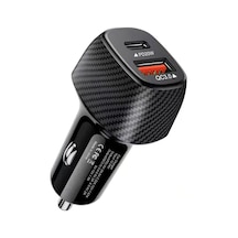 20w Karbon Desenli Araç İçi Usb 3.0 Type C Soketli Çakmaklık Güç Adaptörü Tüm Cihazlar 12v-24v